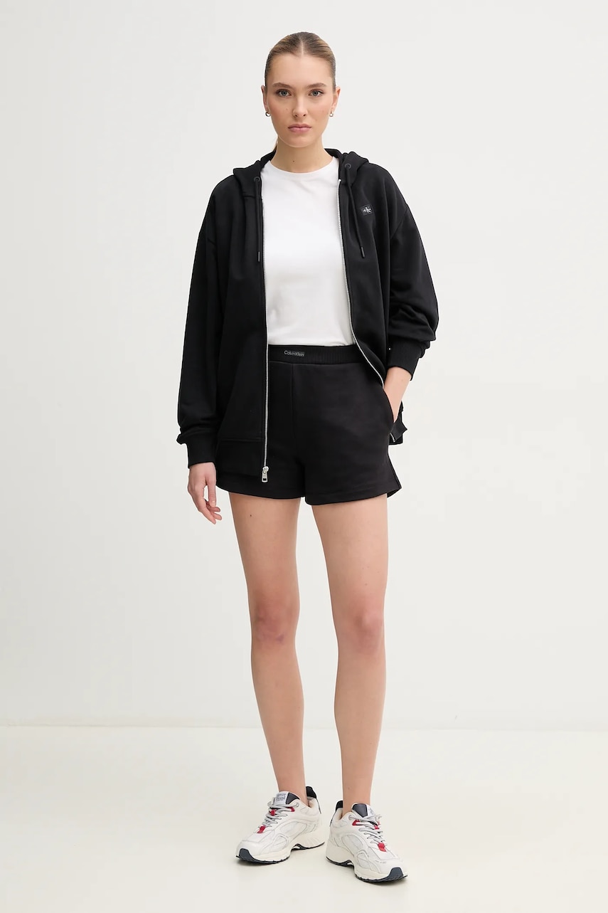Бавовняна кофта Calvin Klein Jeans жіноча колір чорний з капюшоном однотонна J20J225367