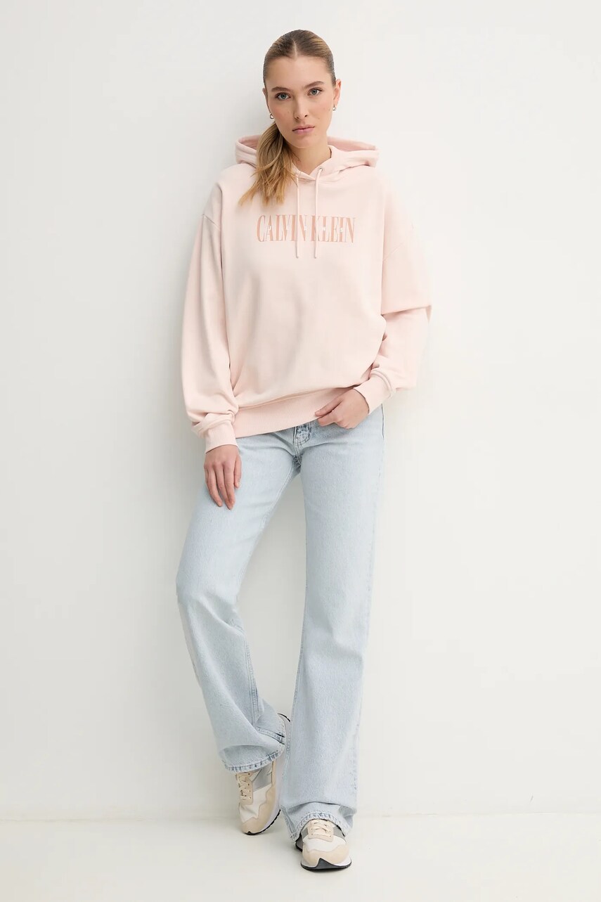 Бавовняна кофта Calvin Klein Jeans жіноча колір рожевий з капюшоном з принтом J20J225579