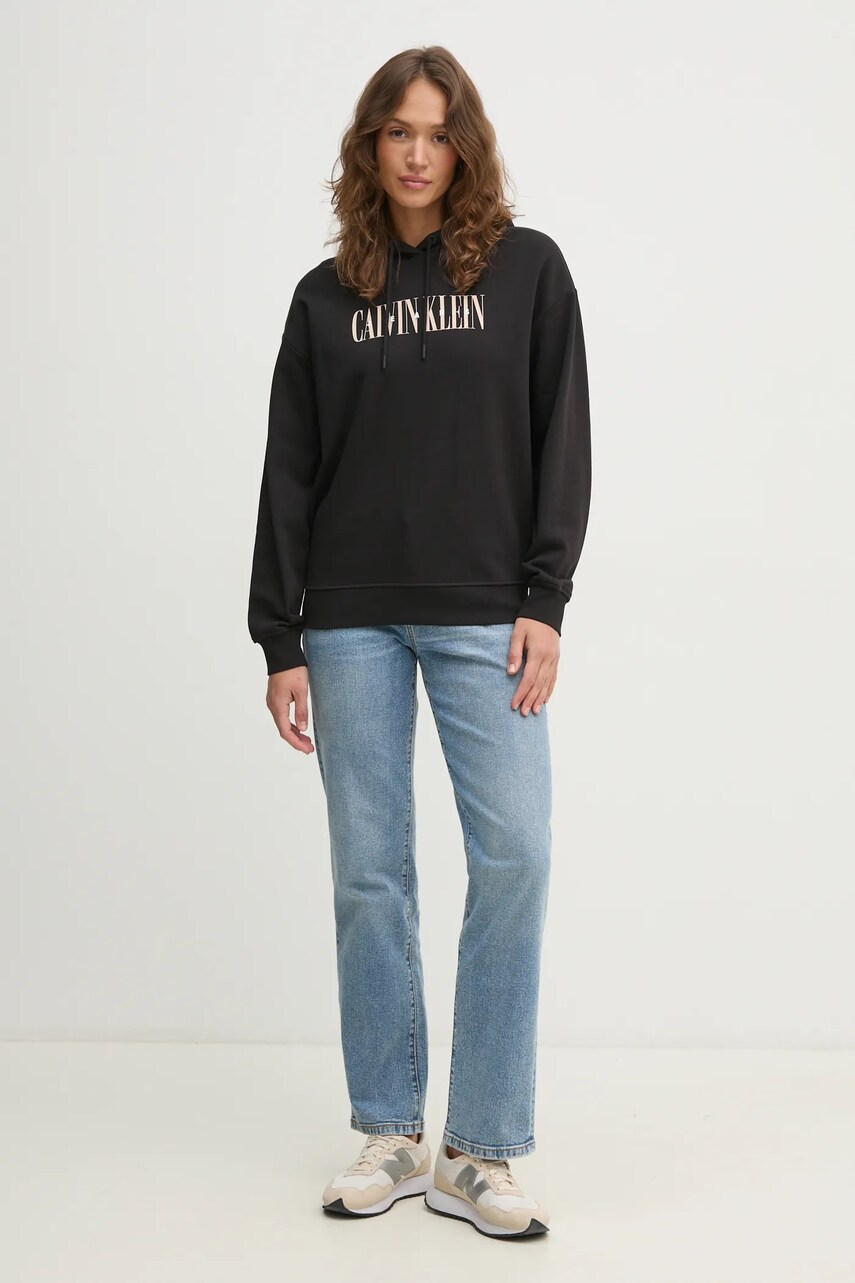 Бавовняна кофта Calvin Klein Jeans жіноча колір чорний з капюшоном з принтом J20J225579