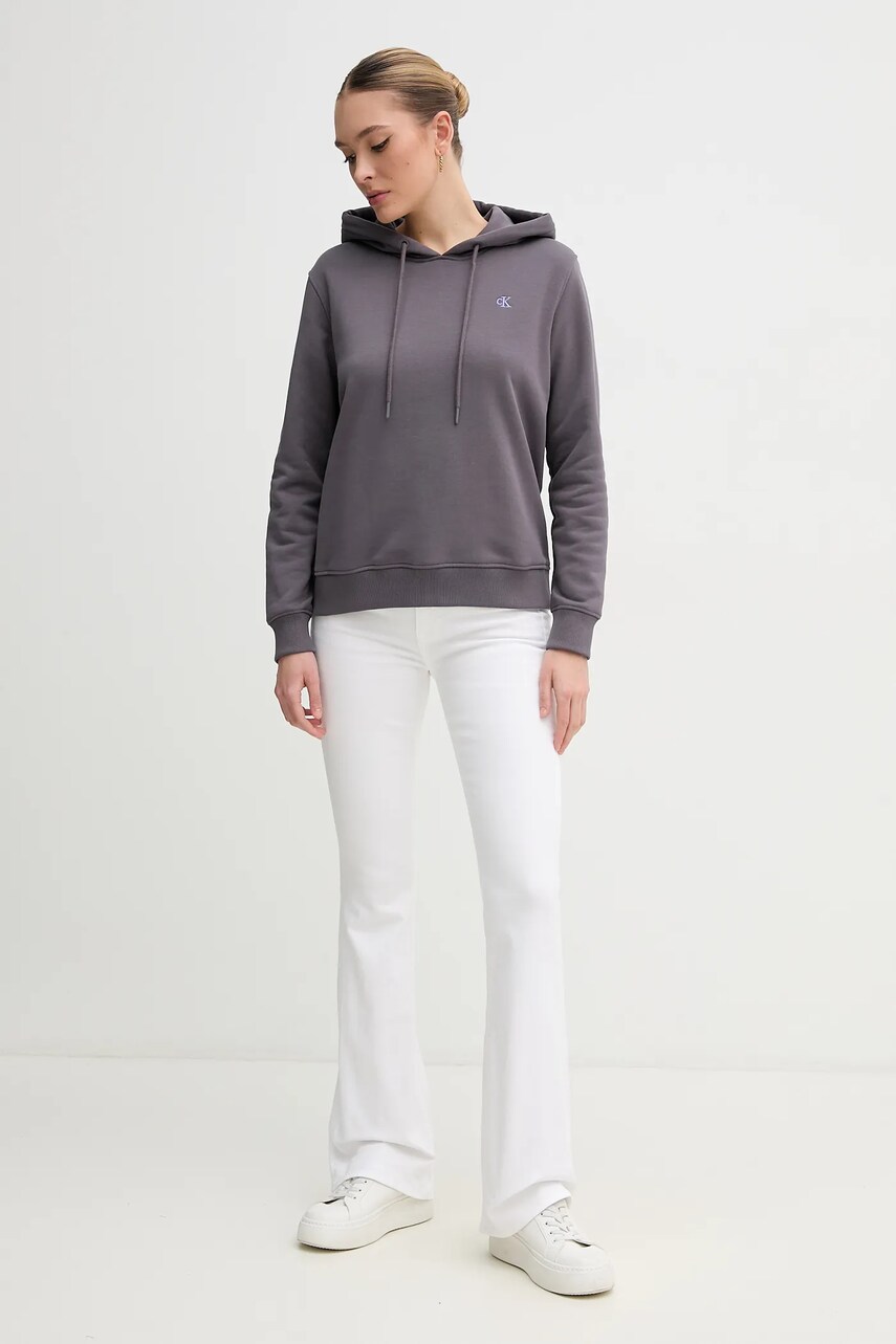 Кофта Calvin Klein Jeans жіноча колір сірий з капюшоном з принтом J20J225365