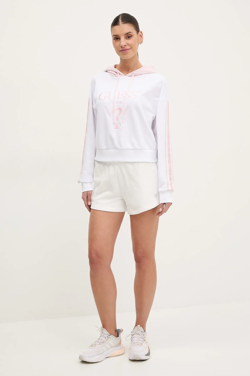 Кофта Guess YARROW жіноча колір білий з капюшоном з аплікацією V5GQ17 KCRT1