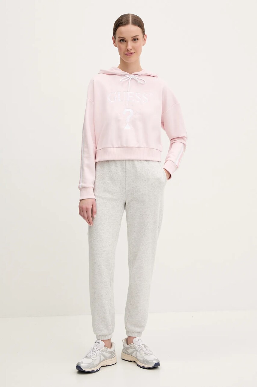 Кофта Guess YARROW жіноча колір рожевий з капюшоном з аплікацією V5GQ17 KCRT1