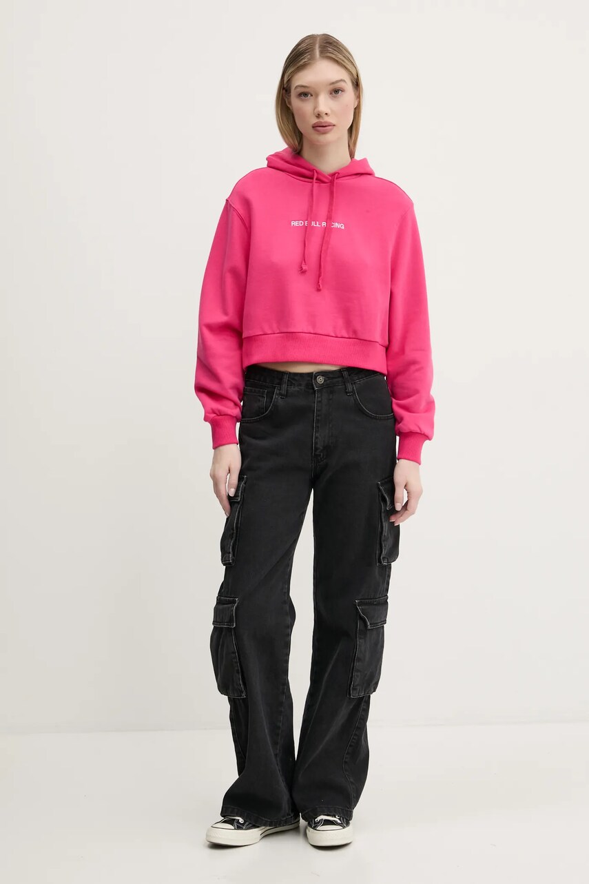 Кофта Red Bull Racing x Pepe Jeans CROPPED LOGO HOODY жіноча колір рожевий з капюшоном з аплікацією RL580008