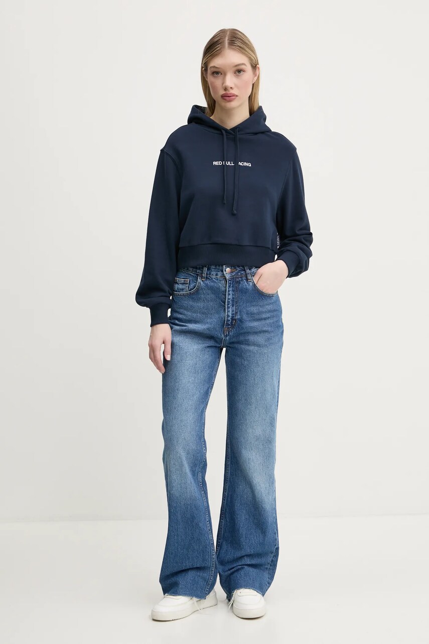 Кофта Red Bull Racing x Pepe Jeans CROPPED LOGO HOODY жіноча колір синій з капюшоном з аплікацією RL580008