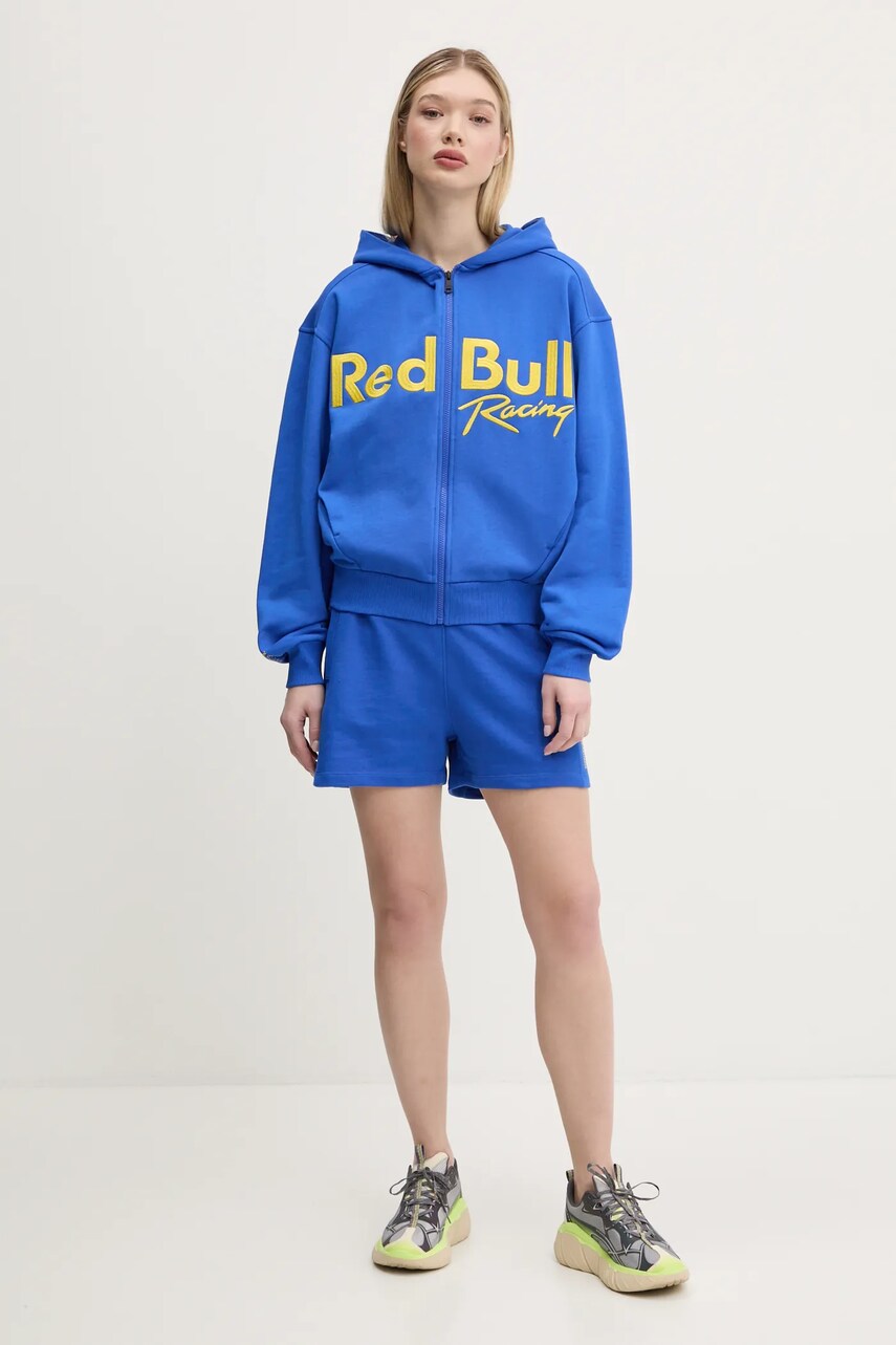 Бавовняна кофта Red Bull Racing x Pepe Jeans LOGO ZIP HOODIE жіноча колір фіолетовий з капюшоном з аплікацією RL580011