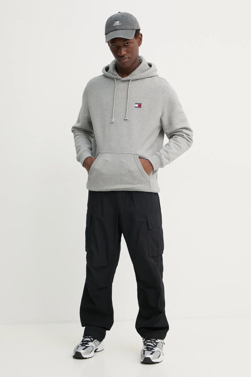 Бавовняна кофта Tommy Jeans чоловіча колір сірий з капюшоном однотонна DM0DM20258