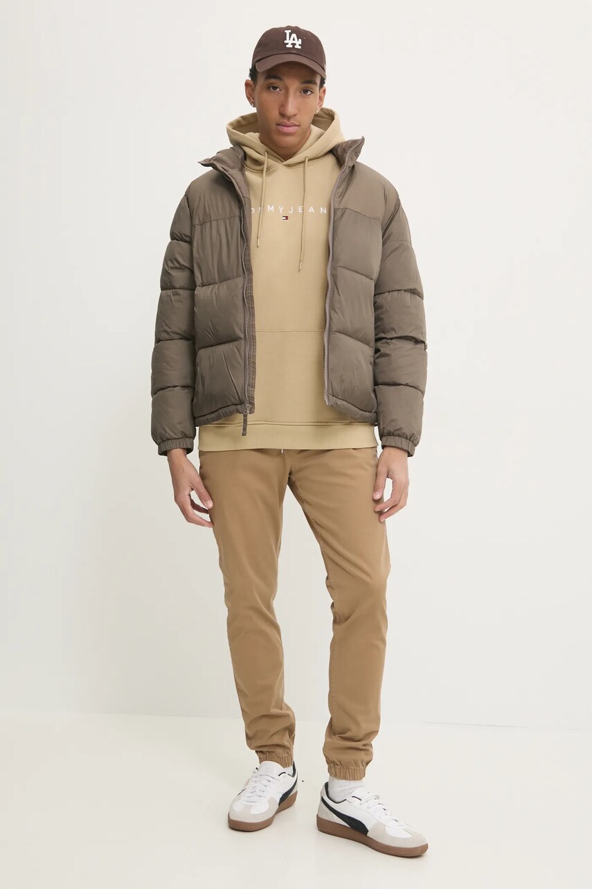 Кофта Tommy Jeans чоловіча колір бежевий з капюшоном з принтом DM0DM20746