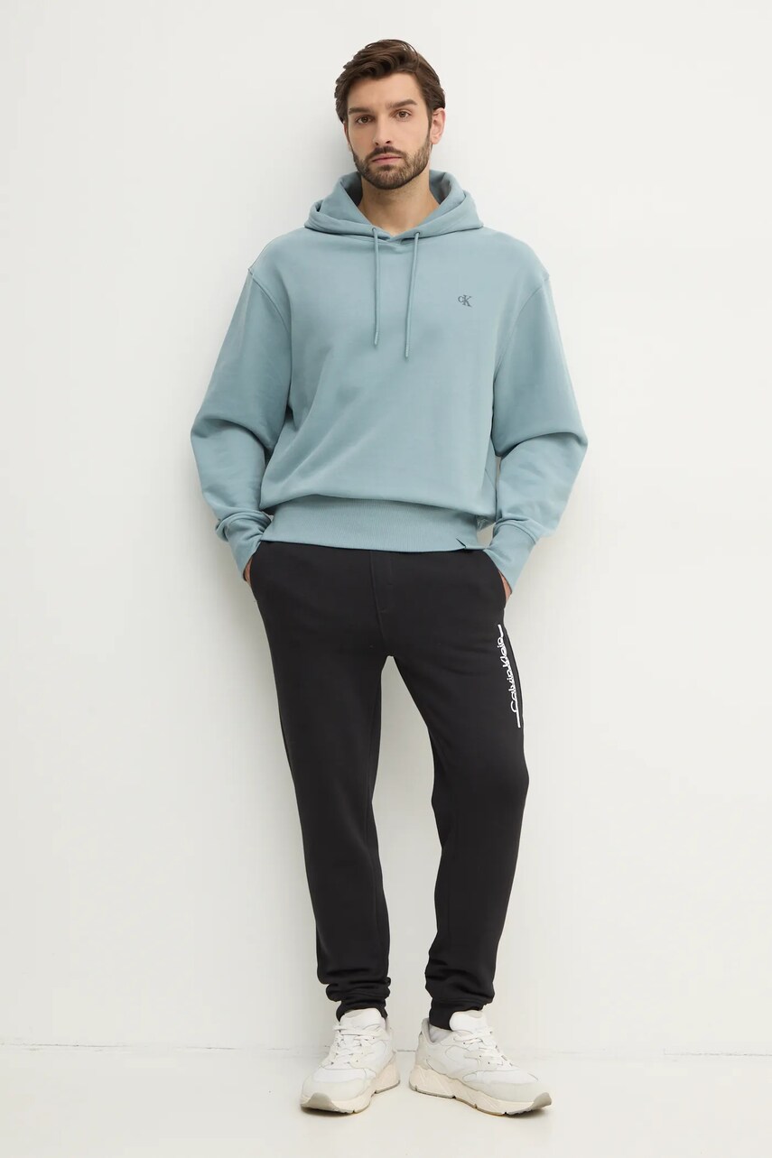 Бавовняна кофта Calvin Klein Jeans чоловіча з капюшоном однотонна J30J326748
