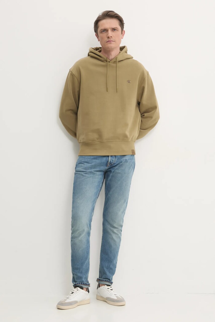 Бавовняна кофта Calvin Klein Jeans чоловіча з капюшоном однотонна J30J326748