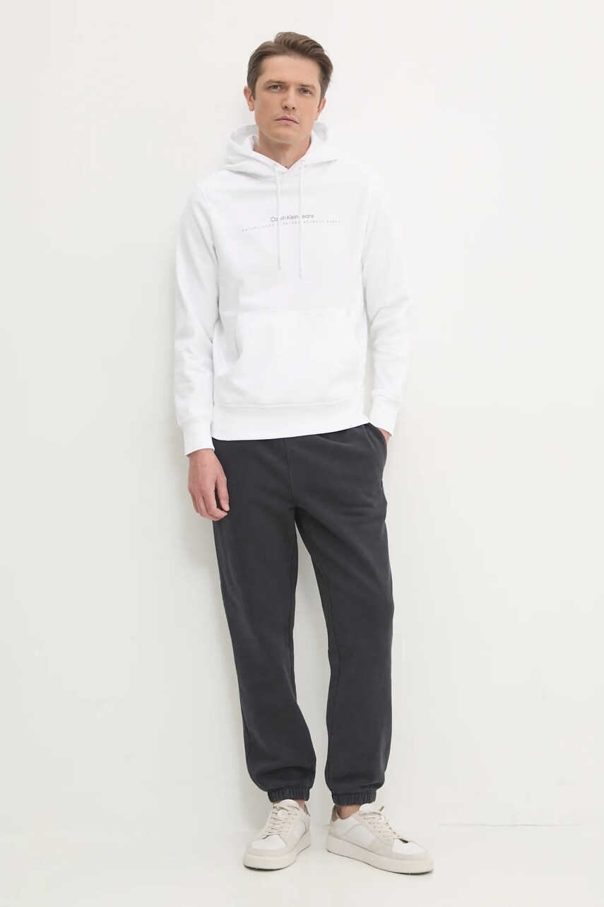 Кофта Calvin Klein Jeans чоловіча колір білий з капюшоном з принтом J30J327076