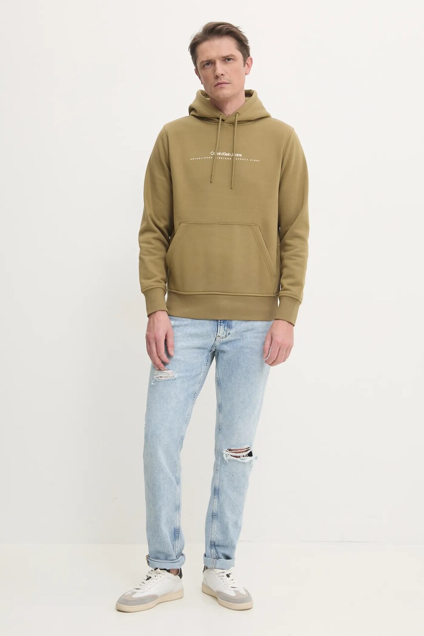 Кофта Calvin Klein Jeans чоловіча колір зелений з капюшоном з принтом J30J327076
