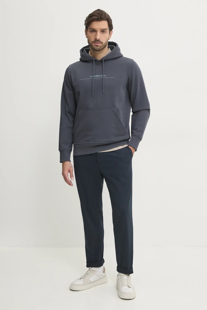 Кофта Calvin Klein Jeans чоловіча колір сірий з капюшоном з принтом J30J327076