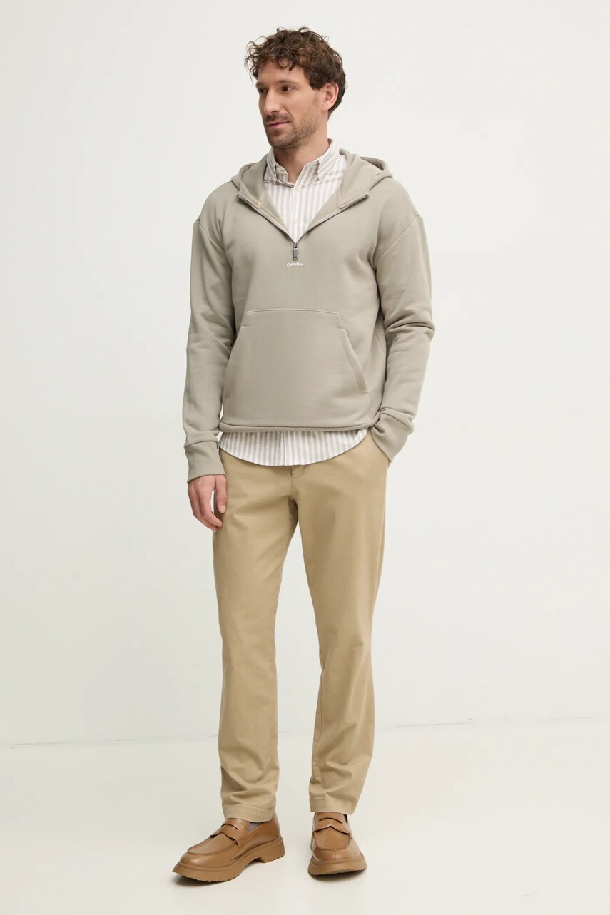Кофта Calvin Klein чоловіча колір бежевий з капюшоном однотонна K10K113762