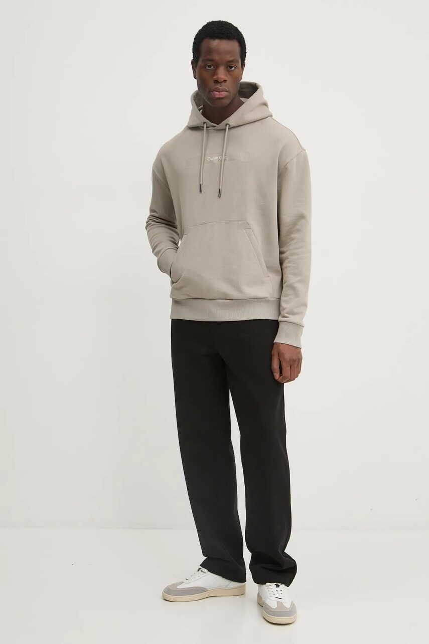 Бавовняна кофта Calvin Klein чоловіча колір бежевий з капюшоном з принтом K10K113768