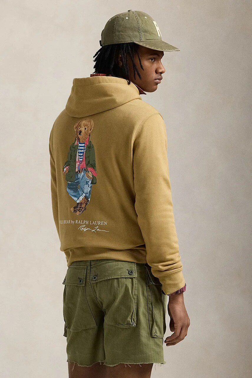 Кофта Polo Ralph Lauren чоловіча колір бежевий з капюшоном з принтом 710958449
