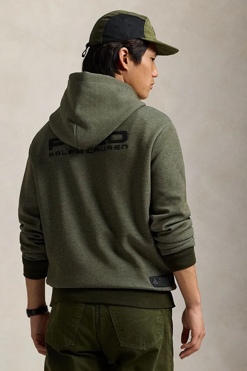 Кофта Polo Ralph Lauren чоловіча колір зелений з капюшоном з принтом 710959025