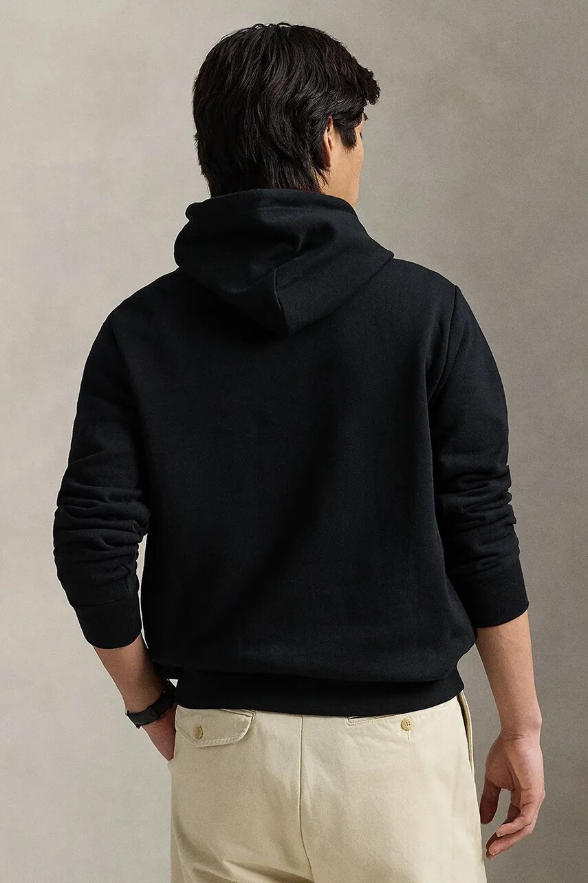 Бавовняна кофта Polo Ralph Lauren чоловіча колір чорний з капюшоном з принтом 710962139