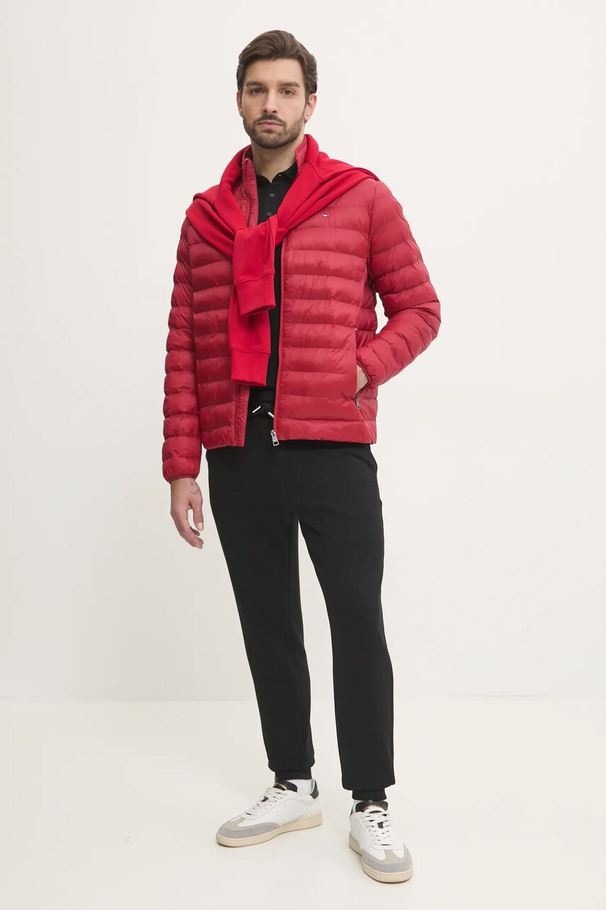 Бавовняна кофта Tommy Hilfiger чоловіча колір червоний з капюшоном меланж MW0MW37235