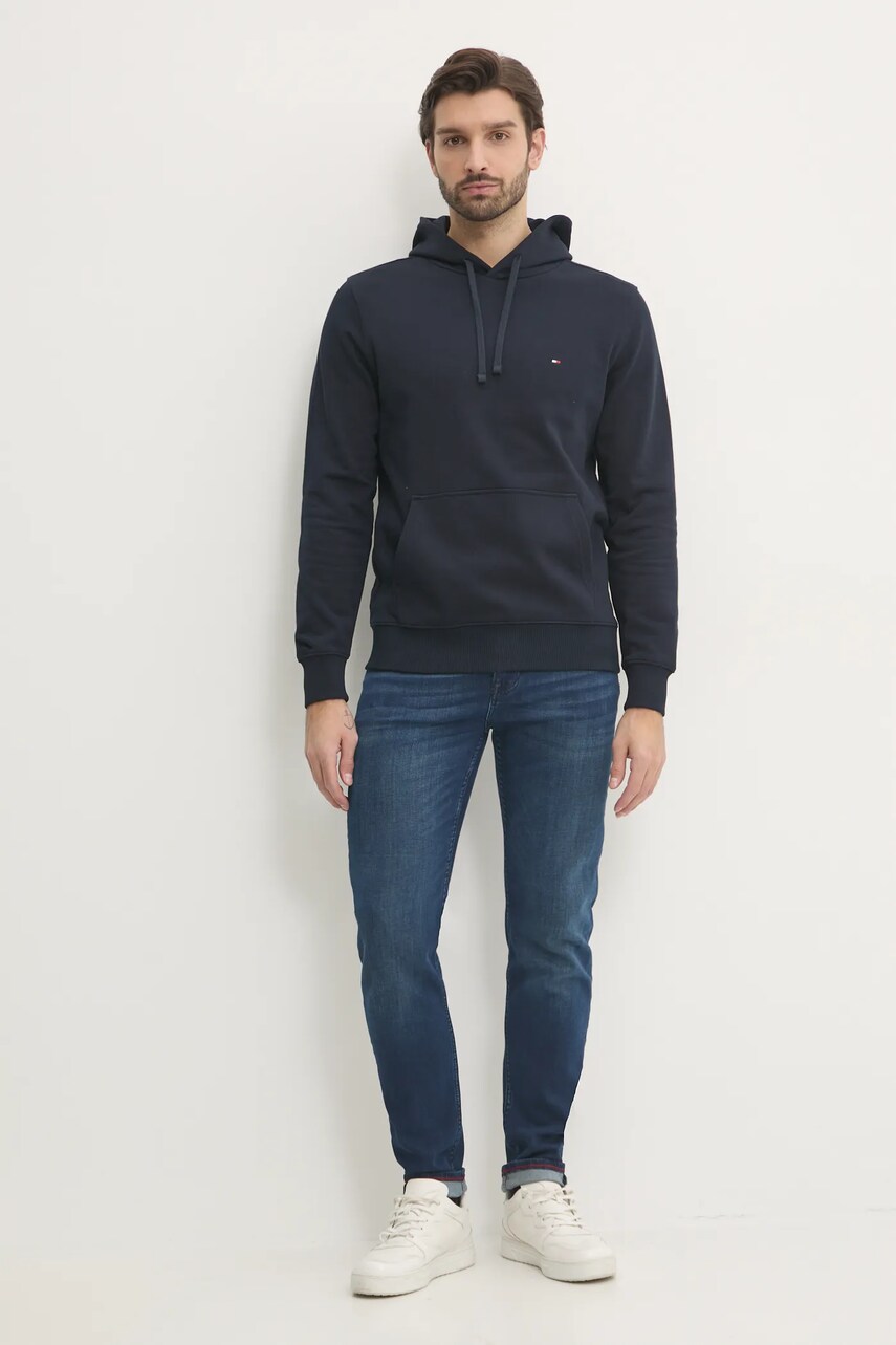 Бавовняна кофта Tommy Hilfiger чоловіча колір синій з капюшоном меланж MW0MW37235