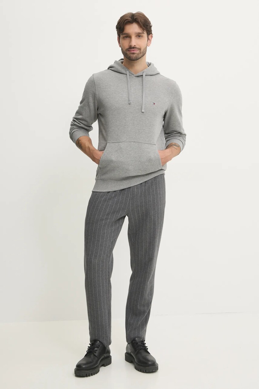 Бавовняна кофта Tommy Hilfiger чоловіча колір сірий з капюшоном меланж MW0MW37235