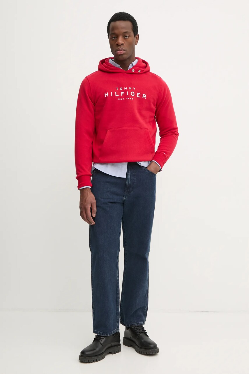 Кофта Tommy Hilfiger чоловіча колір червоний з капюшоном з принтом MW0MW37455
