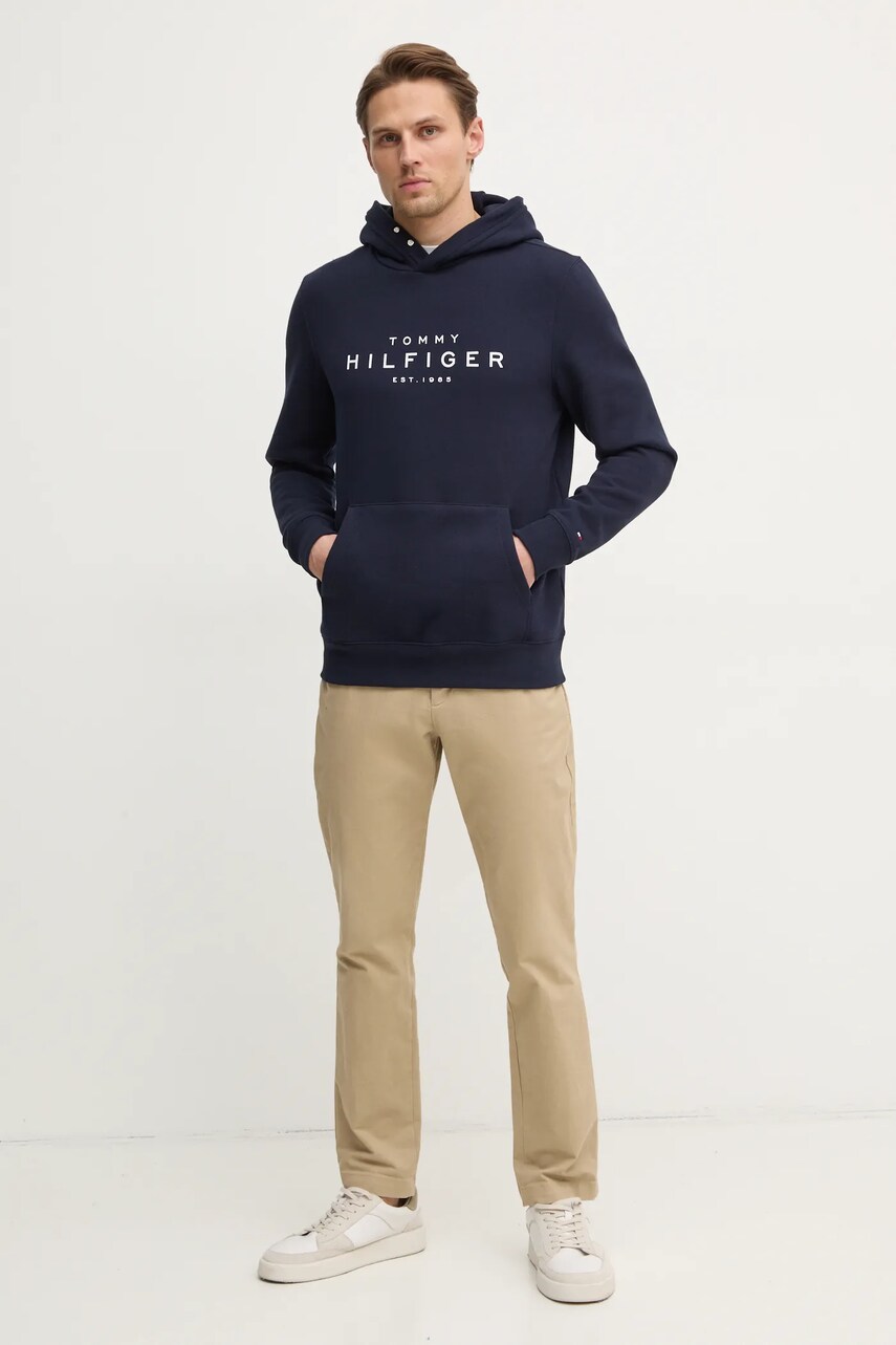 Кофта Tommy Hilfiger чоловіча колір синій з капюшоном з принтом MW0MW37455