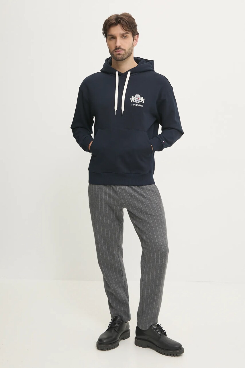 Бавовняна кофта Tommy Hilfiger чоловіча колір синій з капюшоном з аплікацією MW0MW37462