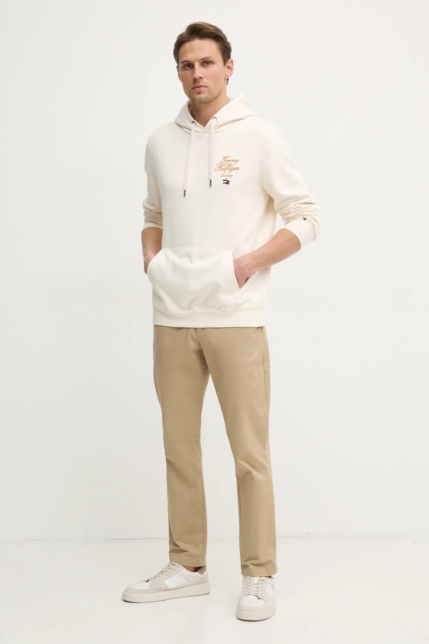 Кофта Tommy Hilfiger чоловіча колір бежевий з капюшоном з аплікацією MW0MW37475