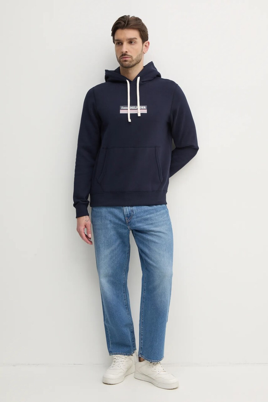 Кофта Tommy Hilfiger чоловіча колір синій з капюшоном з принтом MW0MW38331