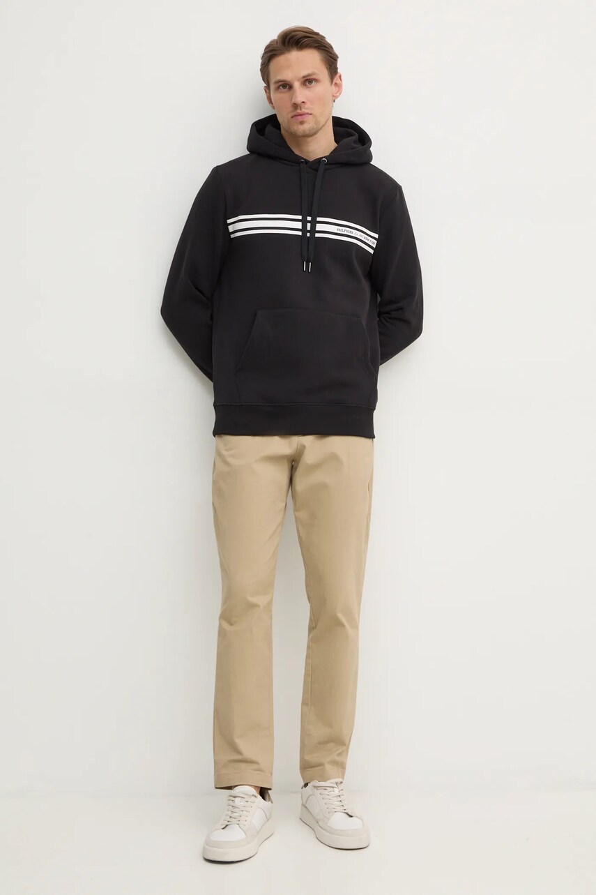 Кофта Tommy Hilfiger чоловіча колір чорний з капюшоном з принтом MW0MW38332