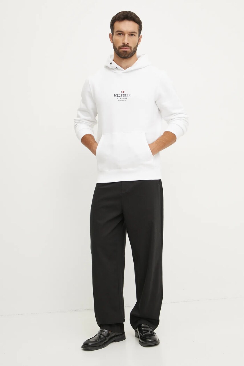 Кофта Tommy Hilfiger чоловіча колір білий з капюшоном з принтом MW0MW39050