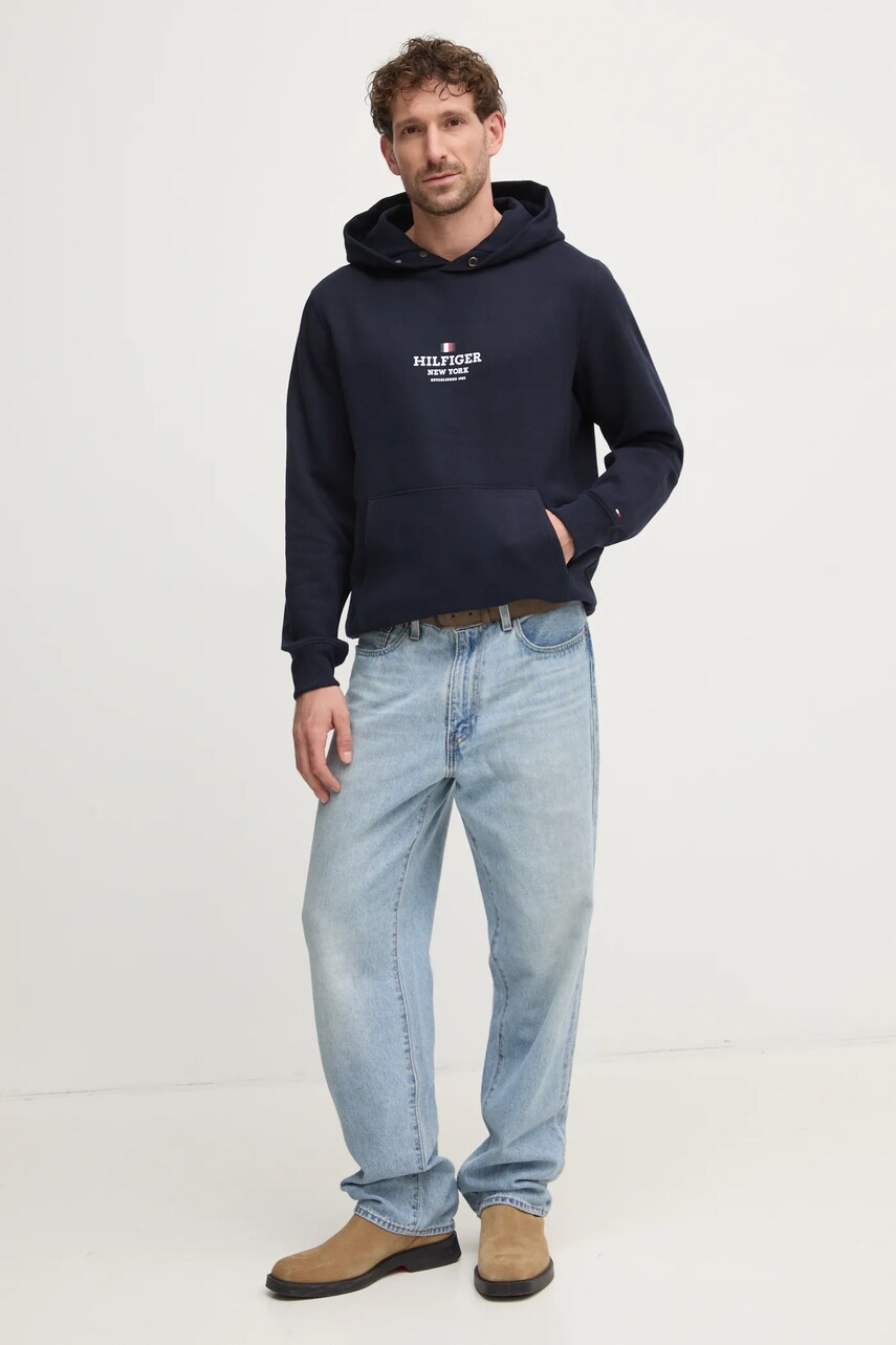 Кофта Tommy Hilfiger чоловіча колір синій з капюшоном з принтом MW0MW39050