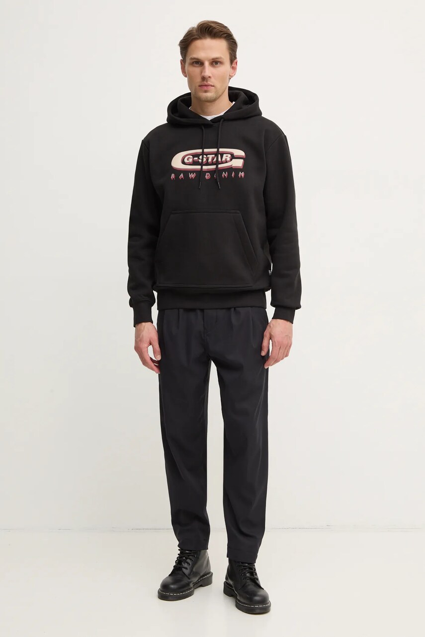 Кофта G-Star Raw чоловіча колір чорний з капюшоном з принтом D26347-D733