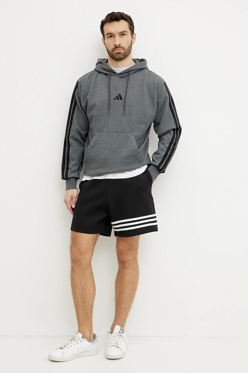 Кофта adidas Essentials чоловіча колір сірий з капюшоном з аплікацією JW4308