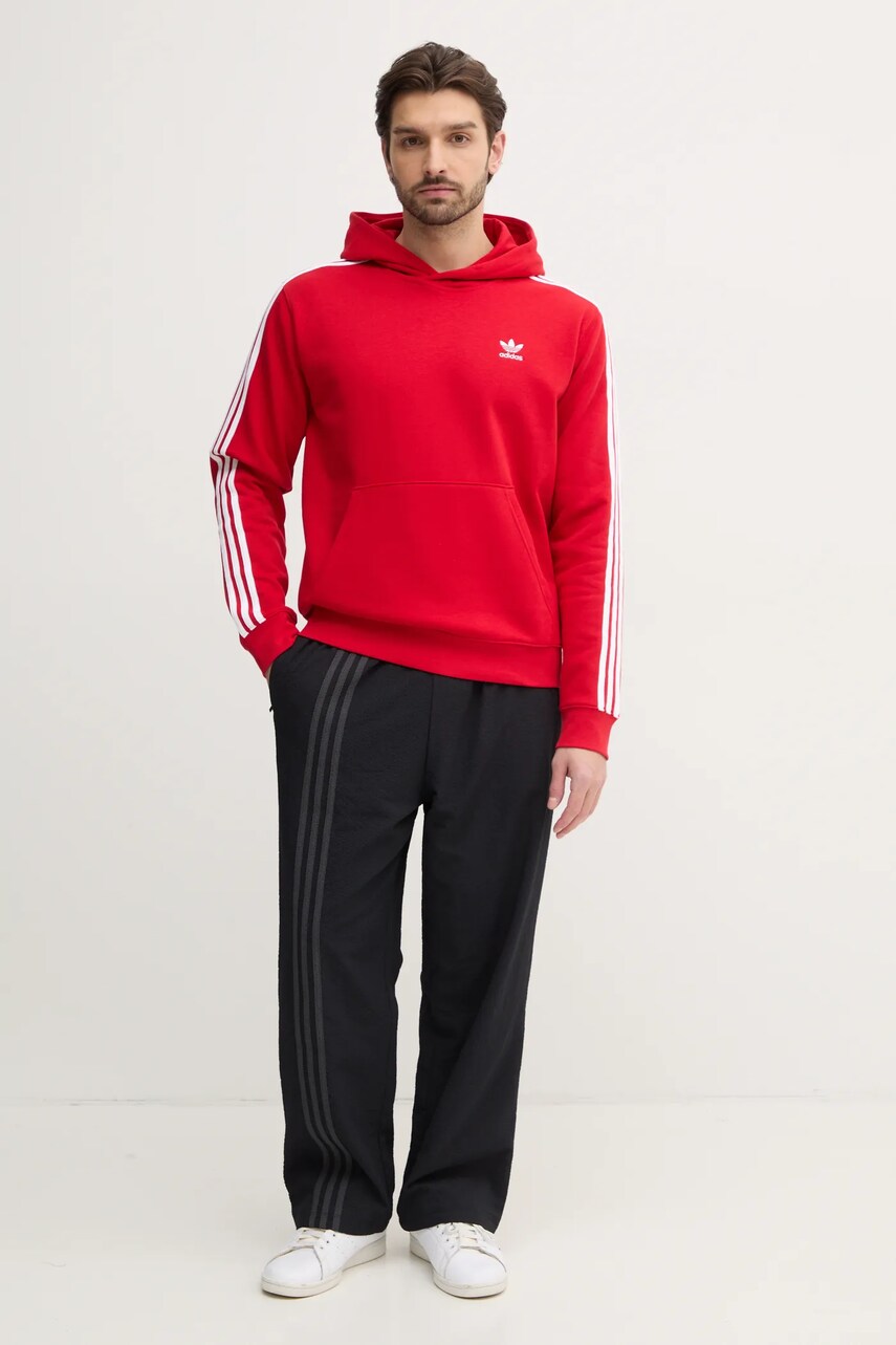 Кофта adidas Originals 3-Stripes чоловіча колір червоний з капюшоном з аплікацією IR9868