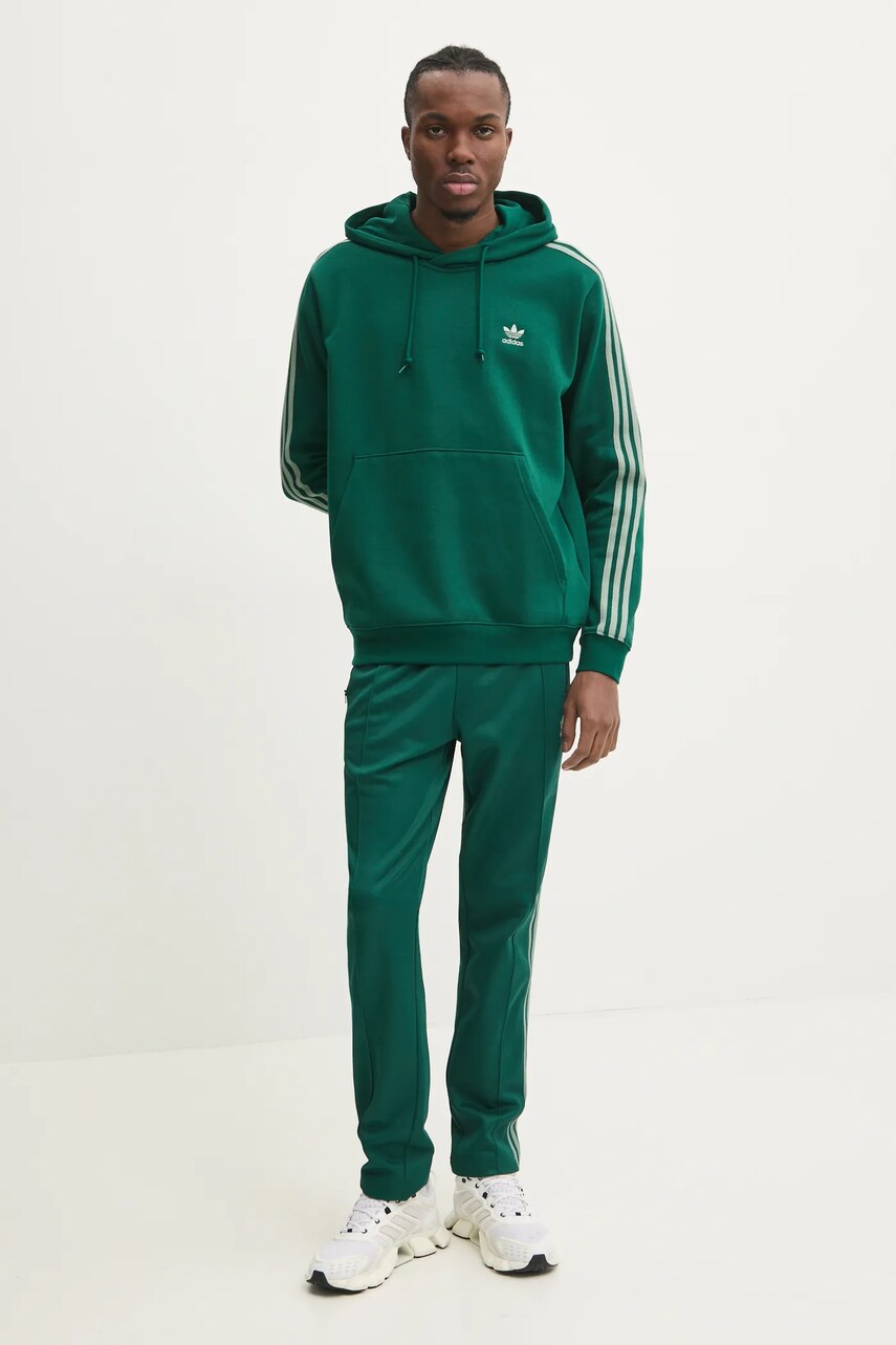 Кофта adidas Originals 3-Stripes чоловіча колір зелений з капюшоном візерунок JP1001