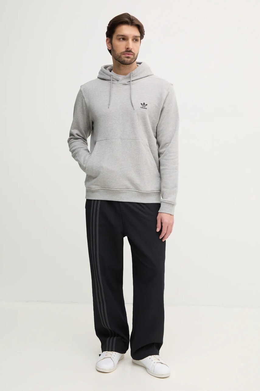 Бавовняна кофта adidas Originals Essential чоловіча колір сірий з капюшоном однотонна JD2405