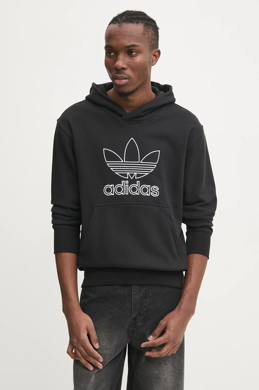 Бавовняна кофта adidas Originals OUTL TREF HDY чоловіча колір чорний з капюшоном з аплікацією JP1079