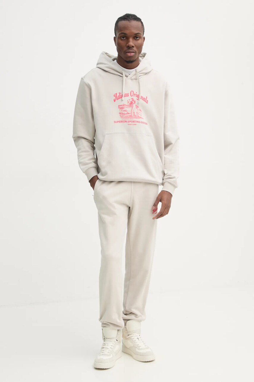 Бавовняна кофта adidas Originals Wabash чоловіча колір бежевий з капюшоном з принтом JD0670