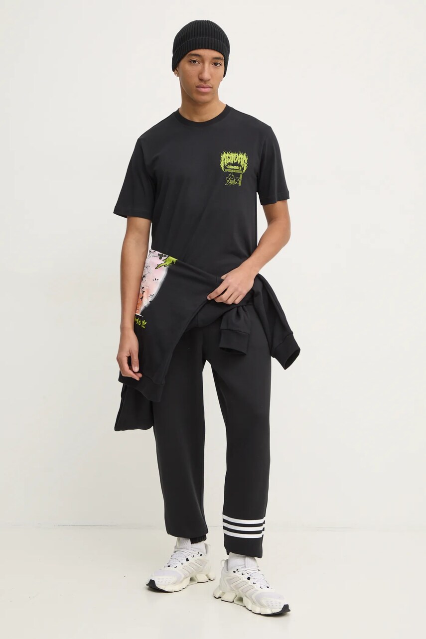 Бавовняна кофта adidas Originals Q12 TS DEATH ho чоловіча колір чорний з капюшоном з принтом JN5703