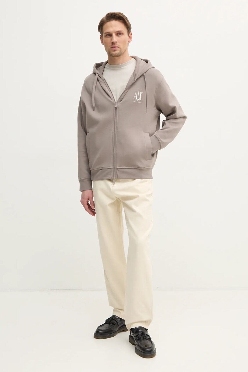 Кофта Armani Exchange чоловіча колір бежевий з капюшоном з аплікацією XM000371 AF10818