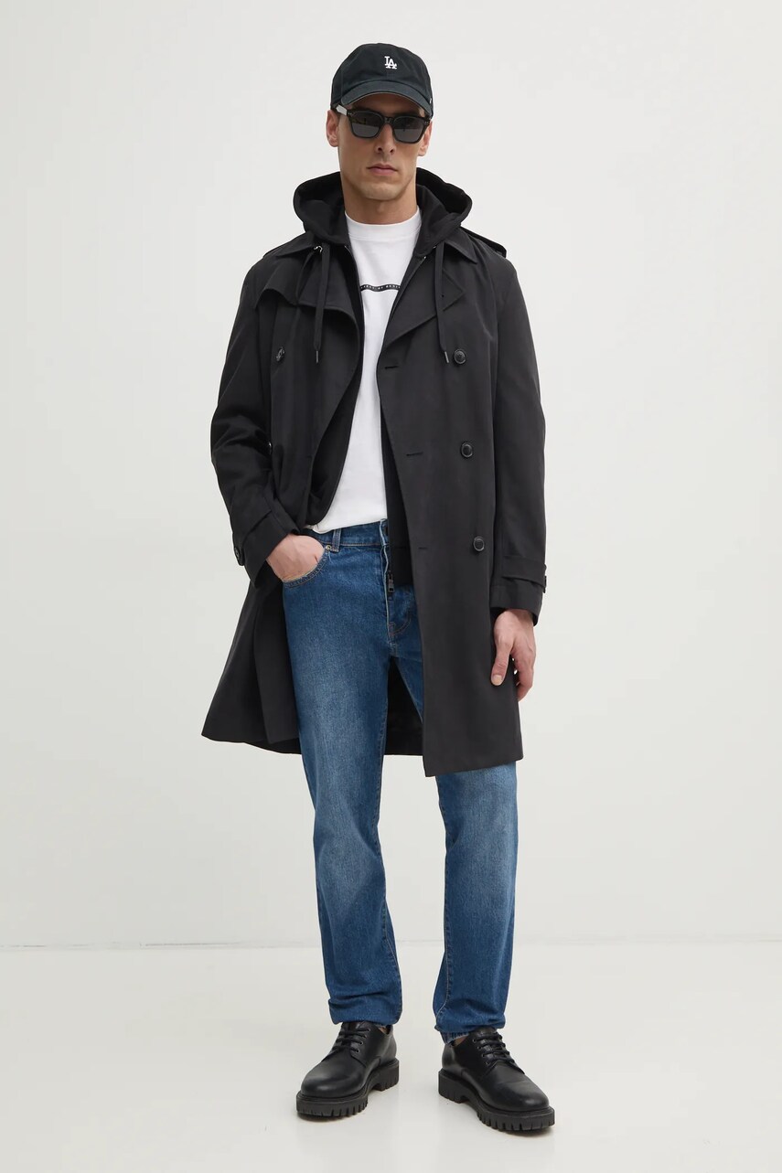 Кофта Armani Exchange чоловіча колір чорний з капюшоном з аплікацією XM000371 AF10818