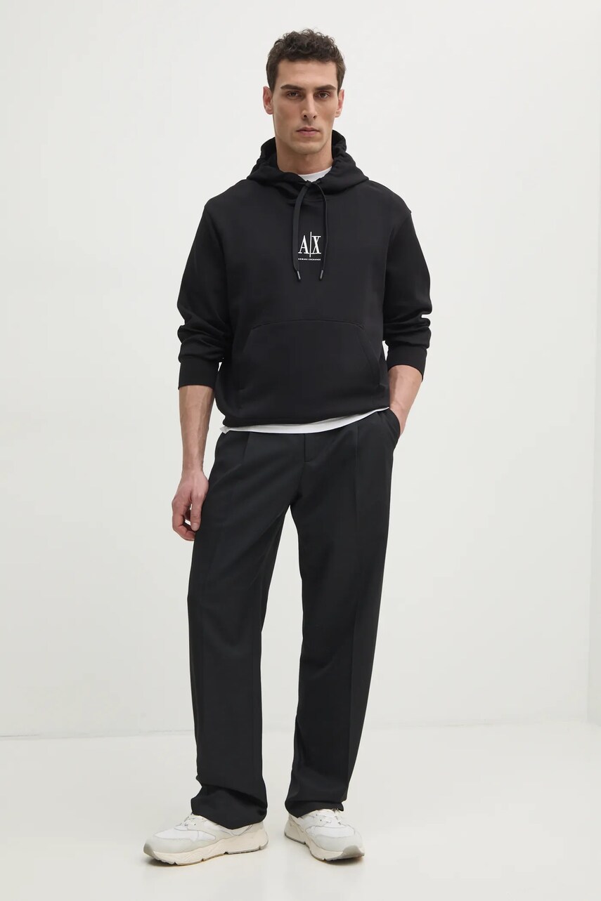 Кофта Armani Exchange чоловіча колір чорний з капюшоном з аплікацією XM000369 AF10818