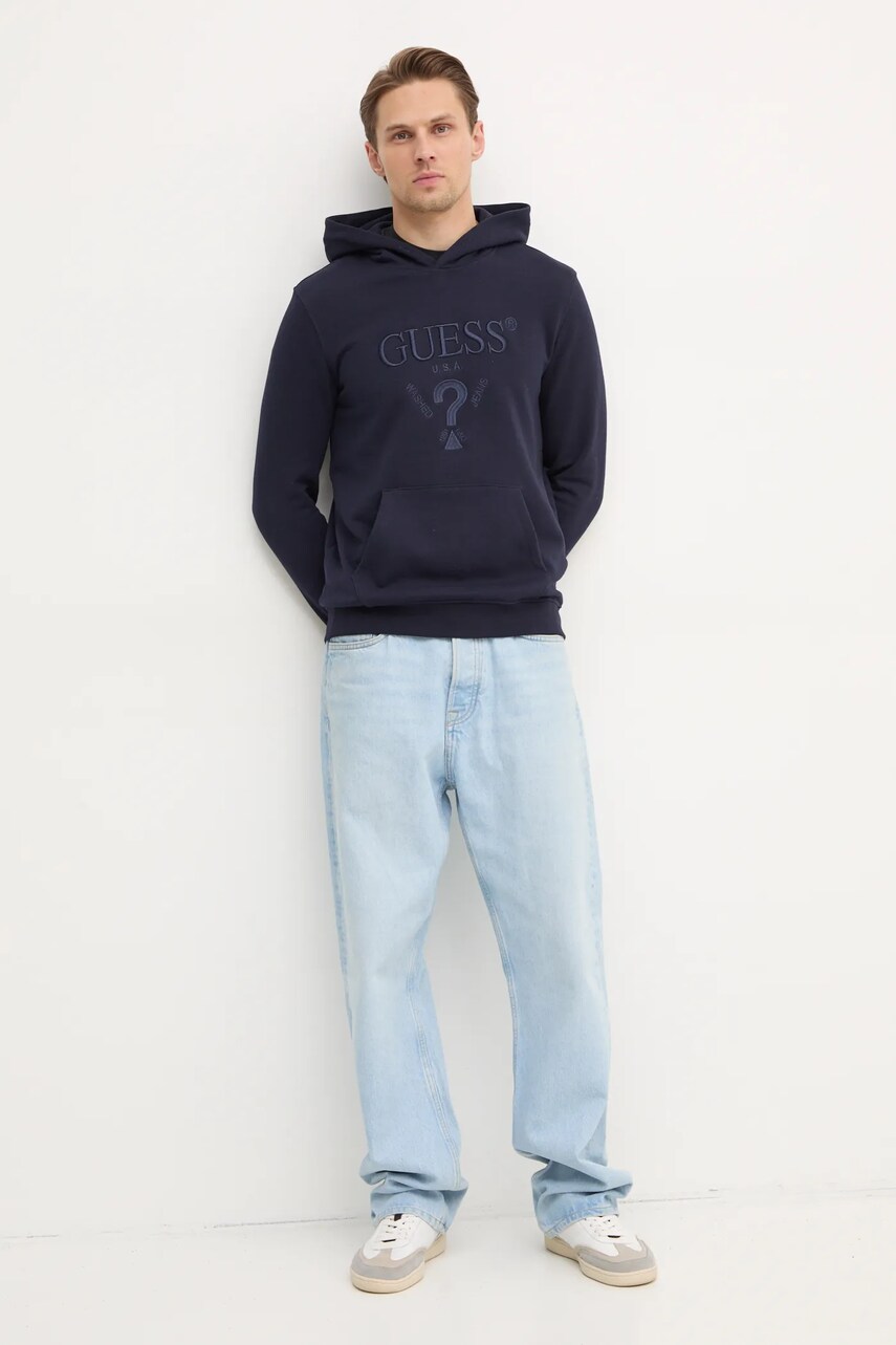 Кофта Guess BEAU чоловіча колір синій з капюшоном з аплікацією M5RQ36 KCN01