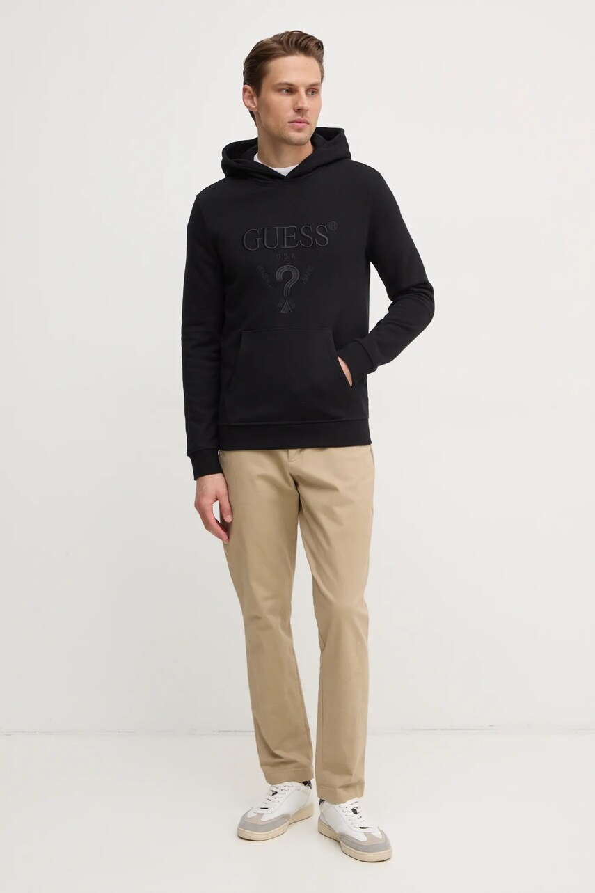 Кофта Guess BEAU чоловіча колір чорний з капюшоном з аплікацією M5RQ36 KCN01