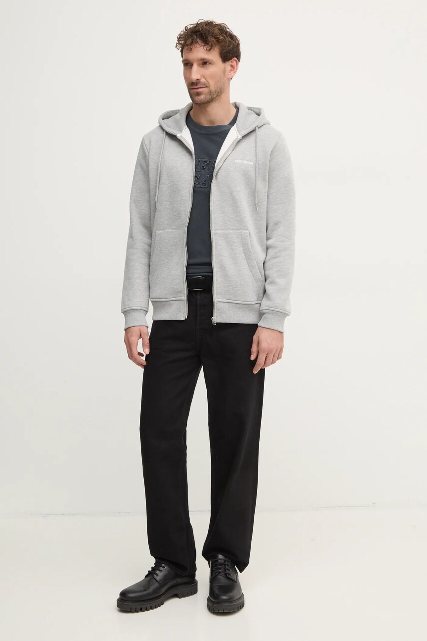 Кофта Pepe Jeans DAMIAN ZIP чоловіча колір сірий з капюшоном однотонна PM582752