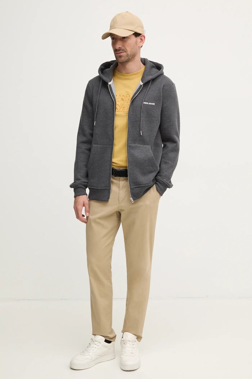 Кофта Pepe Jeans DAMIAN ZIP чоловіча колір сірий з капюшоном однотонна PM582752