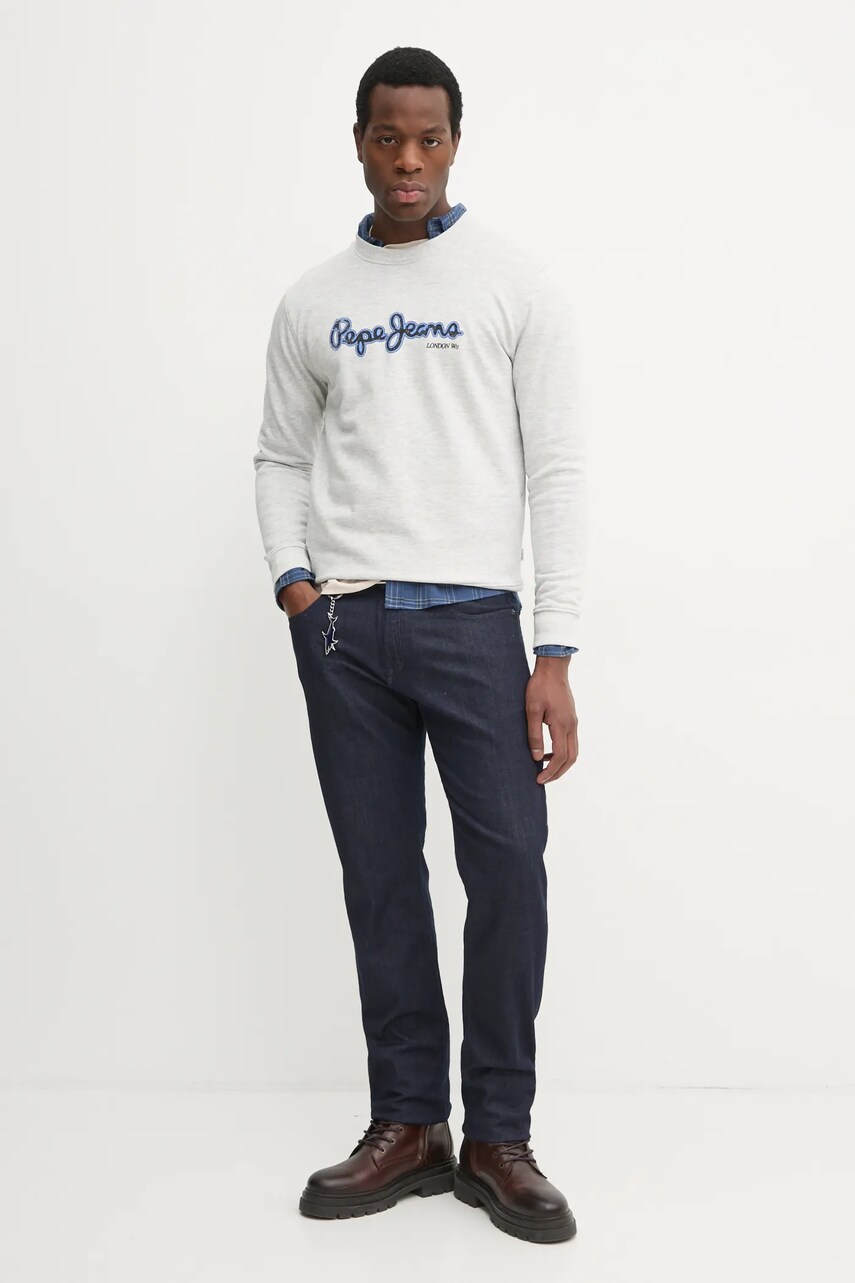 Бавовняна кофта Pepe Jeans DORIAN CREW чоловіча колір сірий з принтом PM582757