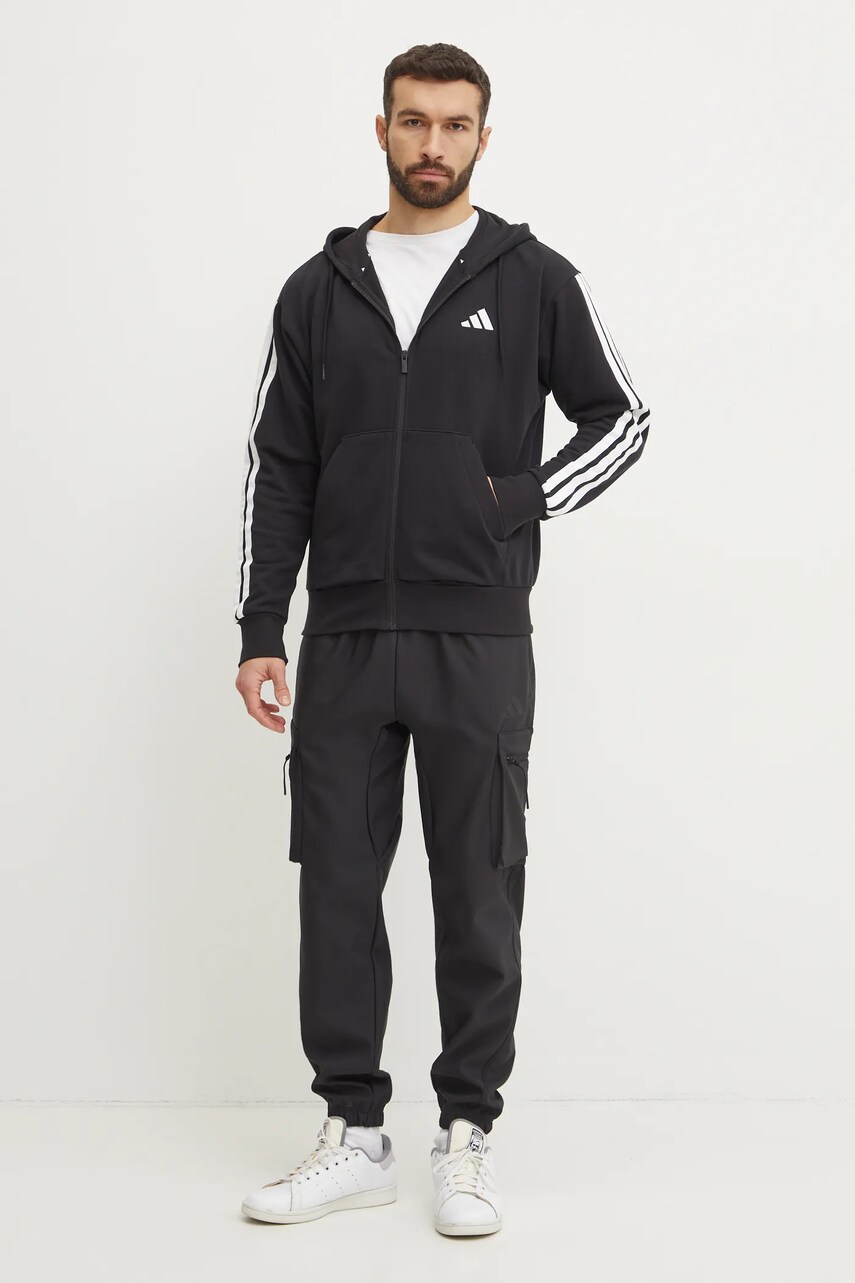 Кофта adidas Essentials чоловіча колір чорний з капюшоном однотонна JD1877
