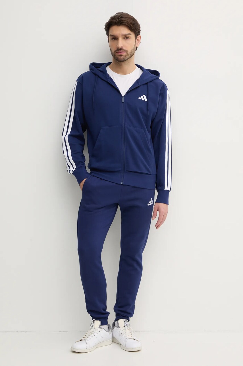 Кофта adidas Essentials чоловіча колір синій з капюшоном візерунок JE6341